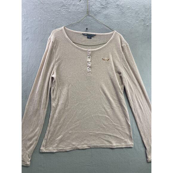 Armani Exchange Womens Long Sleeve Crystal buttons Sweater Tan Cotton XL - Picture 1 of 6